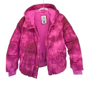 GAP Kids Girls Puffer Jacket Pink Tie Dye Hooded Cold Control Max Size XXL